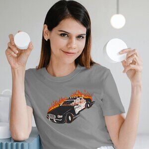 Ghost Driving Police Car Halloween T-Shirt – Fun Spooky Ghost in Flaming Police